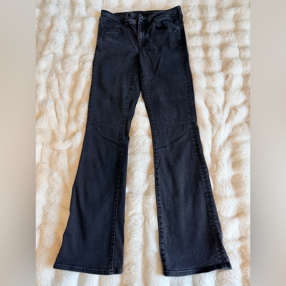 American Eagle Outfitters Black Washed Stretch Kick Boot Jeans 8 Long